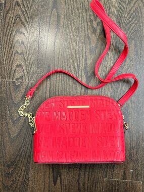 Steve Madden Red Embossed Dome Crossbody with Gold Chain